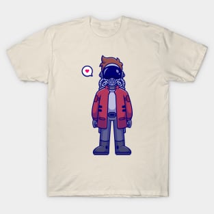 Cute Spaceman Astronaut Wearing Jacket Cartoon T-Shirt